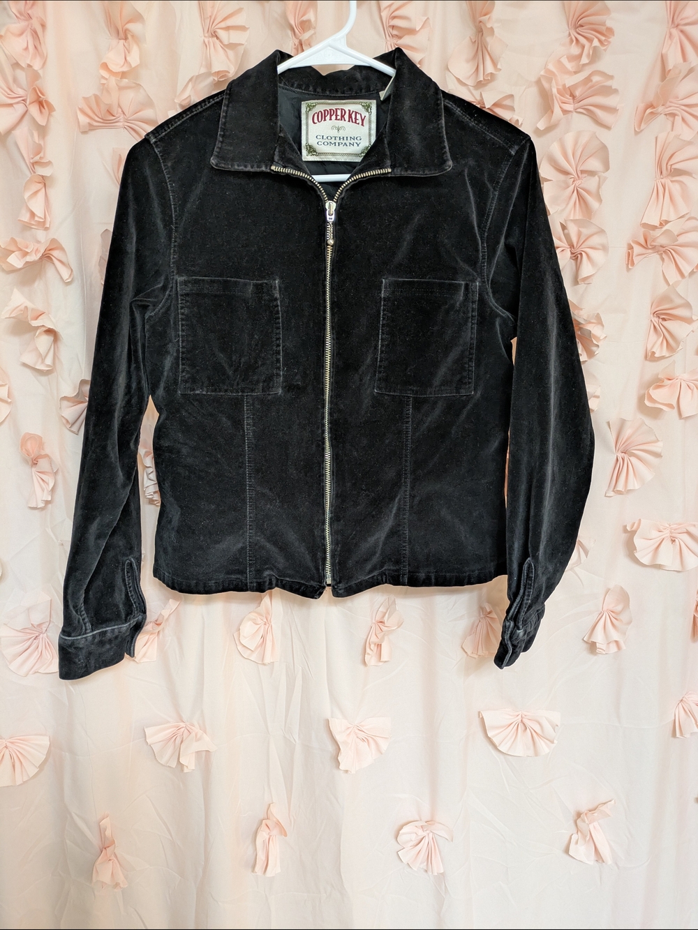 Copper Key Black Velvet Zip Jacket with Front Pockets